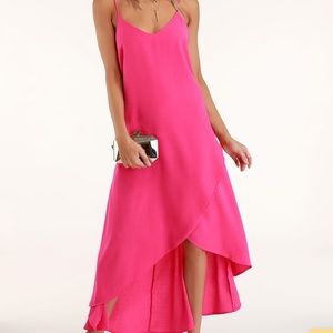 Lulus lulu’s Sweet Surprise Bright Pink High-Low Maxi Dress XL NWT